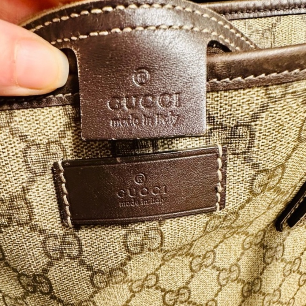 WOW POSHMARK Authentic Gucci Large GG Web Canvas with Leather Trim Tote - Picture 2 of 15